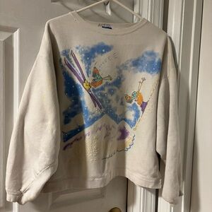 OP Rare Vintage Cream Ski Graphic Crewneck Oversized Sweater Distressed One Size